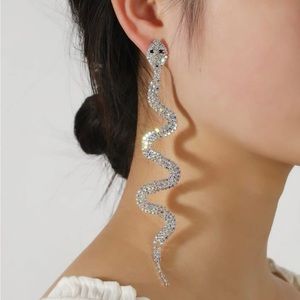 SHEIN. Snake rhinestone dangle earrings and snake rhinestone arm cuff.
